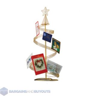 Metal Christmas Tree Card Holder With Base In Gold Finish 353875