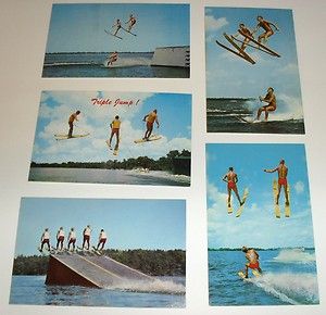 Lot of 5 Water Ski Jumping Vintage Postcards Roadside Water Park