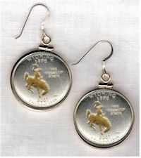 Gold on Silver Wyoming Quarter Earrings in Plain Edge Gold Filled 