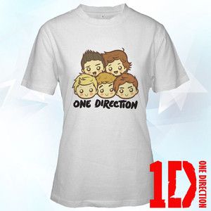 One Direction 1D Chibi Boysband Cartoon White T Shirt s M L XL Size 