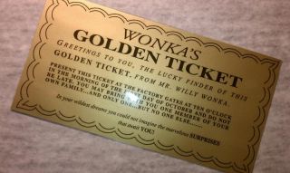 Laminated Willy Wonka Golden Ticket 6 1 4 x3 1 4 WOW Look