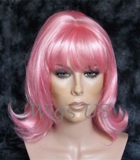 Wigs Pink 60s Style Back Combed Flipped Ends Look Skin Part Flip Wig 