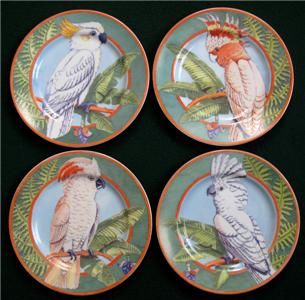 Set Tropical Forest by Siddhia Hutchinson Plates Cockatoos Birds 