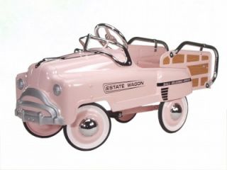 the american retro pink estate wagon pedal car is another sad face 