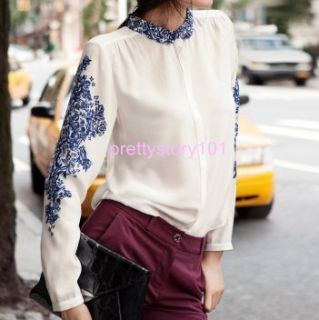 New Woman Girl China Porcelain Pattern Long Sleeve Blouse Top Shirt 
