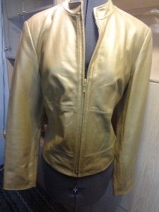 Yvonne Marie YM Canadian Designer Muted Gold Leather Biker Jacket 10 