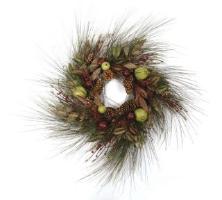 30 Pine Artificial Christmas Wreath w Fruit Pomegrana