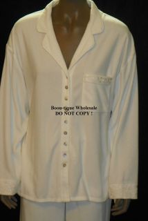 Eileen West Ivory Embroidered Notch Collar 2 PC Pajama Set $70 Large 