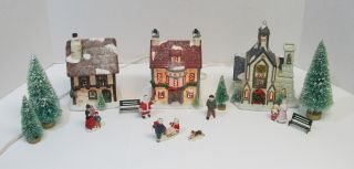 Christmas Valley Set 3 Hollyshire Place Lighted Village Church Bakery