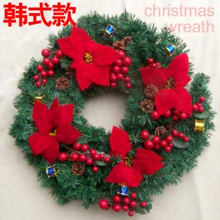 20 inch Artificial Poinsettia Holly Christmas Wreath Indoors Outdoors