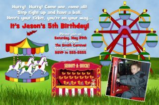 Circus Carnival Theme Park Photo Birthday Party Invitations Boy Girl
