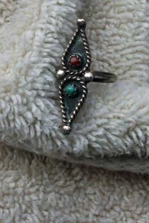 SW Navajo Silver Ring Turquoise Coral