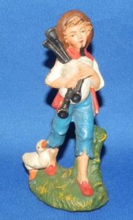 Vintage Italy Nativity Shepherd with Duck Playing Bagpipes Composition