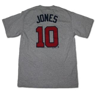 Majestic Atlanta Braves 10 Chipper Jones Grey Player Number T Shirt