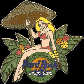 Hard Rock Beach Club CHOCTAW Sexy Girl with Umbrella & Maracas PIN