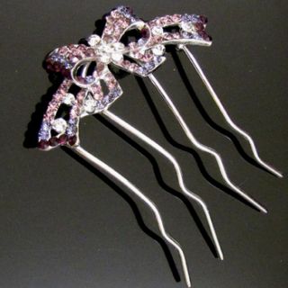  Shipping 1pc Austrian Rhinestone Crystal Bow Tie Hair Comb Fork
