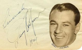 GARY COOPER VINTAGE 1934 & RALPH BELLAMY ORIGINAL SIGNED ALBUM PAGE