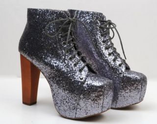 Jeffrey Campbell New Pewter Glitter Lita Boots Shoes 9