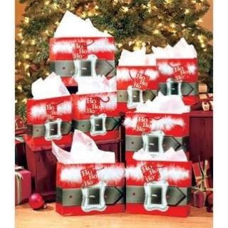 28 PC Christmas Holiday Quick Wrapping Santa Gift Bag Set with Feather