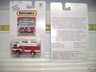 Matchbox Clear Brook Virginia Fire Rescue Mint Carded