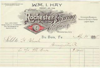 1895 rochester brewing co depot billhead du bois pa rare 1895 billhead