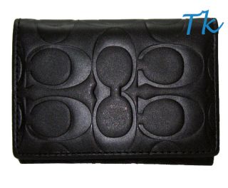 New Coach Signature Embossed Leather Trifold Mens Wallet Black F74539