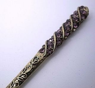 Bronze Clear Purple Swarovski Crystal Hair Pin Stick Fork Vintage