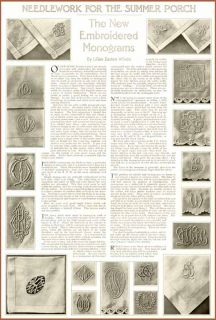 1908 Article on Embroidered Monograms for Table Linens