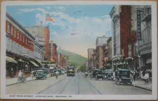 1924 Postcard Penn Street Downtown Theatre Reading PA
