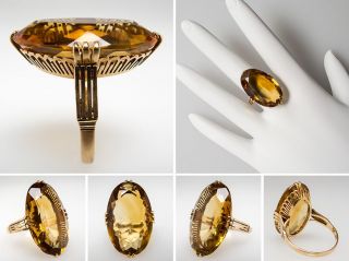 15 Carat Vintage Natural Citrine Cocktail Ring Solid 14k Gold Estate