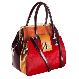 Authentic Braccialini Clio Medium Handbag in Genuine Orange Leather