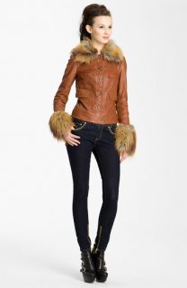 Rachel Zoe Gloria Leather Jacket with Faux Fur Collar