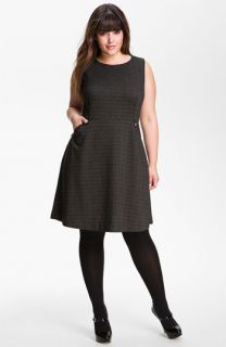 Calvin Klein Herringbone Pattern Ponte Knit Dress (Plus)