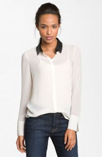 Hinge® Faux Leather Collar Top