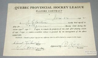 1922 23 Voltigeurs QPHL Donat Cloutier Signed Contract