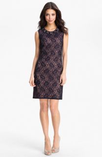 Adrianna Papell Embellished Lace Shift Dress