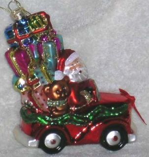 Santa Claus Ornament Blown Glass Convertible Car Gifts
