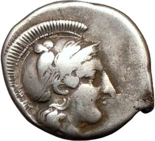 HYRIA 400BC Ancient Silver Greek Coin Man headed bull Athena Very RARE