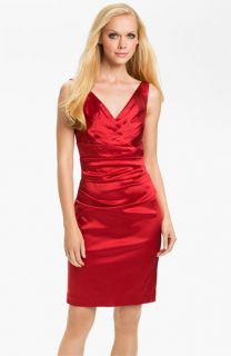 Suzi Chin for Maggy Boutique Double V Neck Ruched Sheath Dress