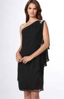JS Boutique One Shoulder Draped Chiffon Dress (Petite)