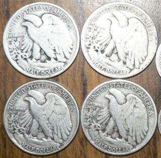Liberty Walking 90% Silver Half Dollars   1917, 1917 D, 1945, 1941