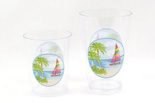 Sailboat and Palm Tree Plastic Dinnerware Set Summer Beach