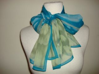 Elaine Gold Scarf Wrap Blue Green Ocean Wave Clouds New