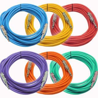  New 6 Pack Colored 1 4 TS 25 Patch Cables Guitar Instrument