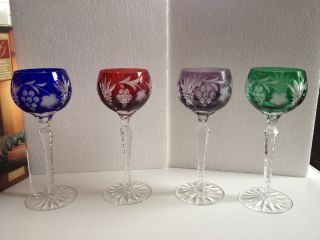  Crystal Long Stem Wine Glasses Colored Goblets Hungary