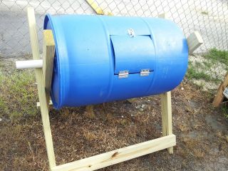 Compost Tumbler Bins 55 Gallon Barrel Blue Plastic Food Grade