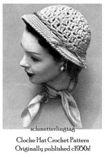 cloche hat crochet pattern diy 1950s retro vintage jaunty cap