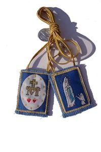 Blue Immaculate Conception Scapular with Crucifix and Saint Benedict