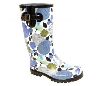 Nomad Puddles White and Blue Roses Rain Boots —