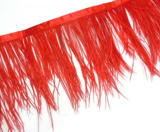 FJ4 4 6 Red Ostrich Feather Fringe Trim per Feet